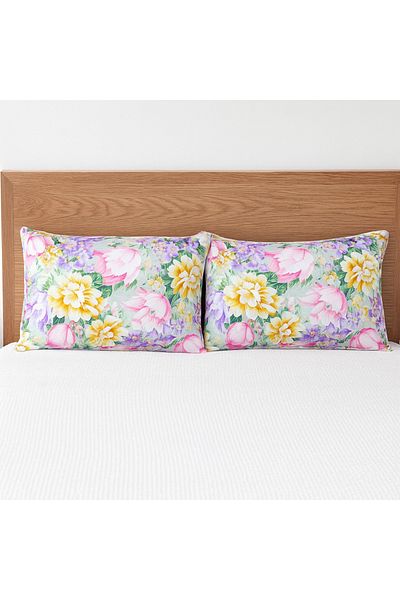 Boema Home Deco Set of 2 goose down and feather pillows, very firm support, 1800 g, 50x70 cm, Purple Flowers