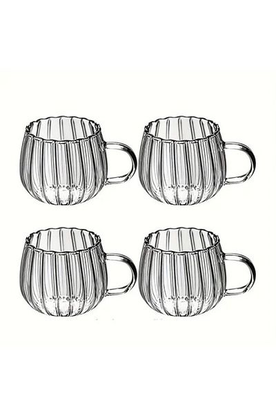MİS KİTCHEN 4 Pcs 400 ml Borosilicate Glass Coffee Mug with Handle Cappucino, Latte, Tea Cup