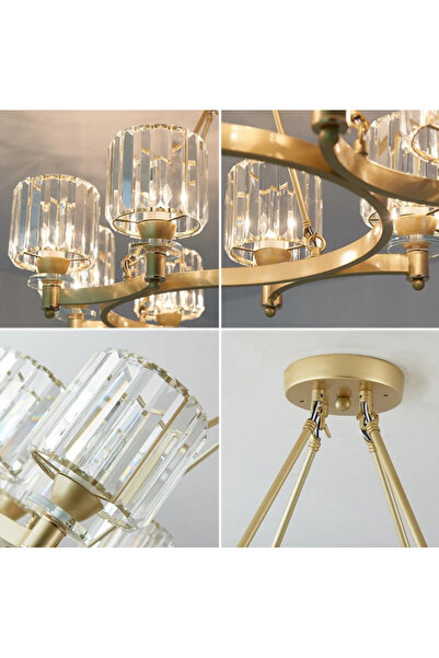 LUXXO Candelabru Olivia, 8xE14, corp aluminiu, decoruri cristal, 90x90x53cm, Auriu