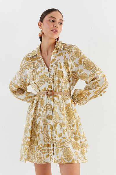 Shopping Shop Straw Belted Mini Dress Yellow