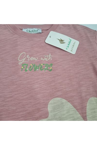 Uğur bebe Girls Pink Floral Print T-Shirt and Ruffle Shorts Set – 100% Cotton, Summer 2-Piece Set