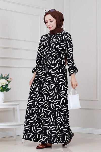 Sevitli Karin Dress with Tunnel at the Waist-Black