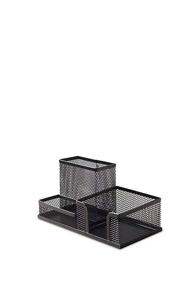 Partner 3-Compartment Metal Mesh Desk Organizer Black