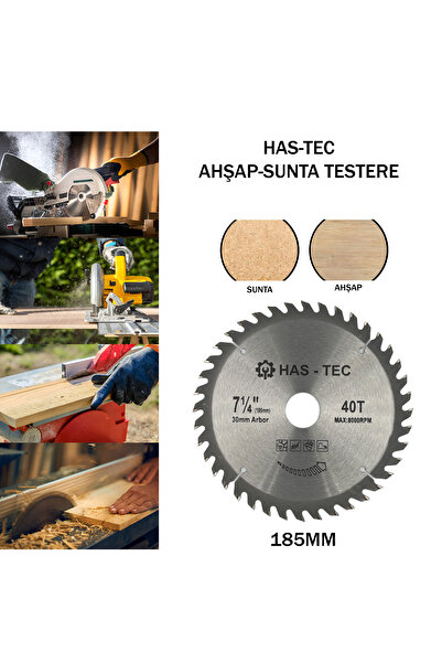 HAS-TEC 185 mm Ahşap & Sunta Kesici Testere – T.C.T Saw Blade | Ø185x1.3x30 m...