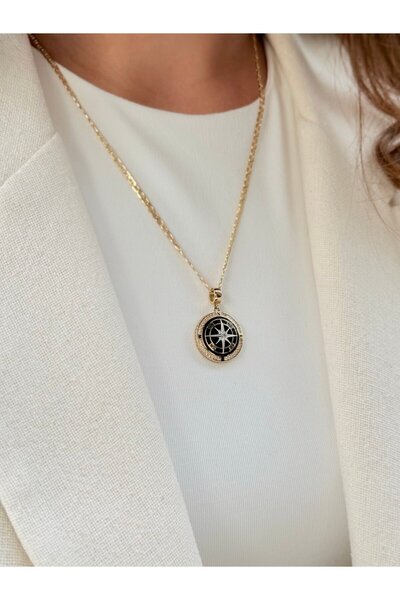 Yener Mücevher Taşlı Pusula Altın Kolye Ucu