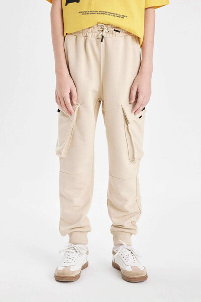 DeFacto Cargo Pocket Waist Elastic Leg School Jogger Beige Boy's Trousers C7227A8/Bg31