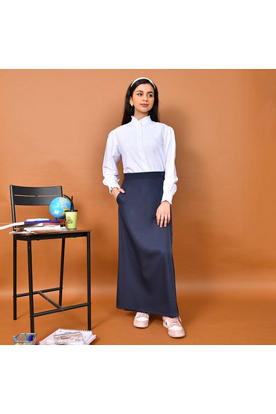 HAWRAA تنورة مدرسية أنيقة بتصميم مستقيم وخصر ثابت مزوّدة بجيوب جانبية -كحلي