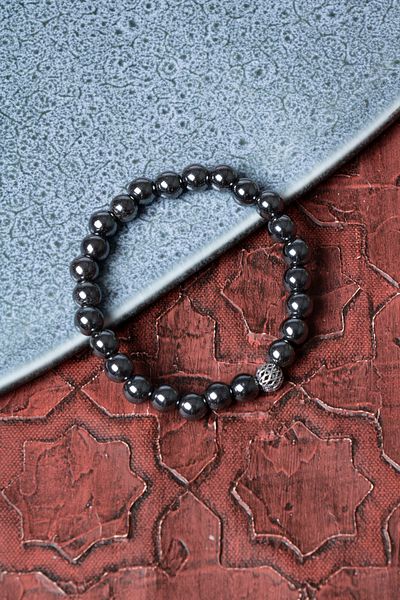 Saff Doğal Taş Certified Hematite Silver Apparatus Bracelet