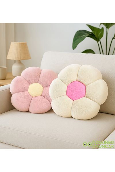 Özgüner Oyuncak Set of 2 Plush Daisy Pillows – Decorative and Comfortable Flower Pillows