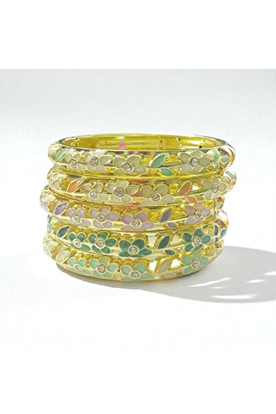 POKAK Colorful Enamel Pearlescent Lotus Handcuff Bracelet