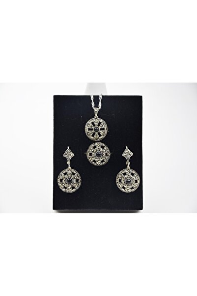 HÜNERTAŞ مجموعة مجوهرات نسائية من الفضة المحفورة على شكل دائرة