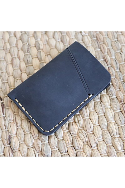 Derici Amca One Shot Genuine Leather Minimal Card Holder Wallet Black