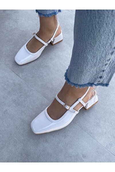 leopar by çetinay "Marie Élégance Luxe |   Women's White Patent Leather Full Orthopedic Cross Strap Shoes with Thick Pet Buckle”