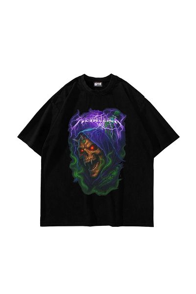 Sekizbiraltı Metallica Purple Printed Oversize Unisex Black Tshirt