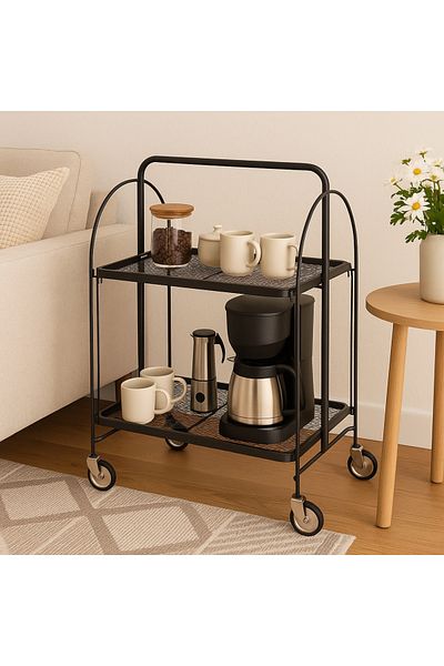 Vi Markets Elite Folding Cart - Black Metal - Plastic Shelves