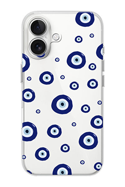 shoptocase iPhone 16 Uyumlu Nazar Boncukları Desenli Şeffaf Silikon Koruyucu ...