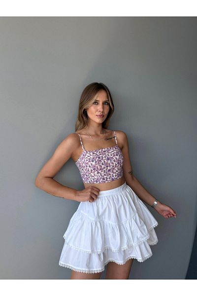 AlisaSu Pink Floral Bustier with Rope Strap