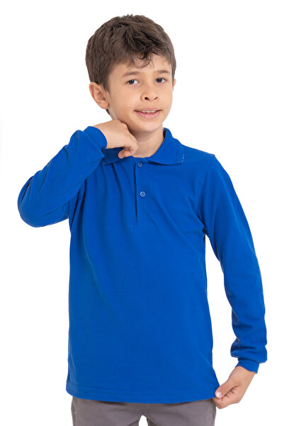 ares kids Erkek Çocuk Polo Yaka Basic Pamuk Uzun Kollu Okul Tişörtü