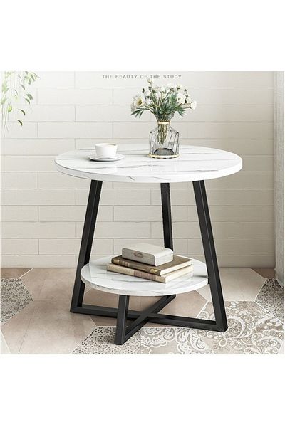 Kardett Coffee table, round table, white, 40x40x55 cm, living room, kitchen