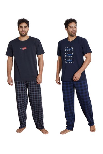 Ayans Pijama طقم بيجامات صيفية من القطن الممشط منقوشة للرجال مكون من قطعتين