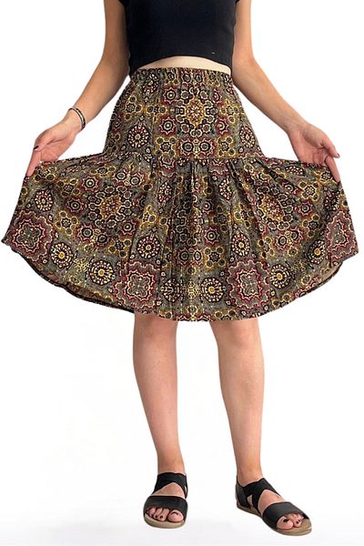 BNZ TEKSTİL Viscose Fabric Bohemian Style Midi Length Women's Short Skirt
