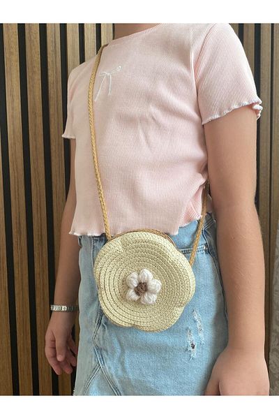 HİMENİSA Flower Patterned Straw Girl's Bag