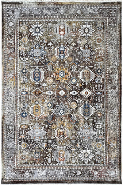 Halıstores Alaturka 1490 Kahve Gri Etnik Desenli Salon Halısı