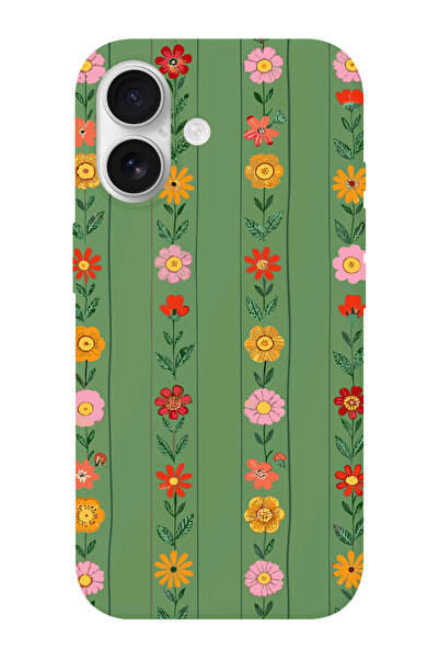 shoptocase iPhone 16 Uyumlu Sıralı Çiçekler Desenli İçi Süet Lansman Koruyucu...