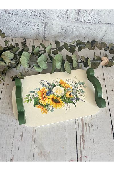 Bypinaryuksel Flower Patterned Mini Presentation Holder with Handle, Tray