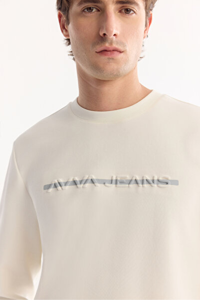 Avva Men's Ecru Crew Neck Cotton Bi-Stretch Printed Regular Fit Sweatshirt A52Y1210