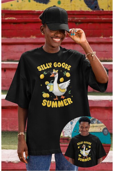 Fuddy Moda Tricou unisex Silly Goose Summer Printed, Tricou oversize Funny Go...