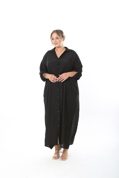 XL Modam Women's Long Sleeve Pocket Linen Large Size Dress