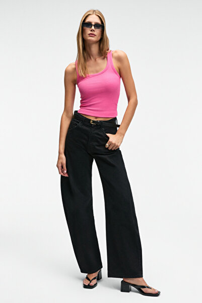 ETHIQUET Lillesol Women's Ribbed Look Slim Fit Body Fitting Cotton Basic Fuchsia Undershirt with Pool Collar