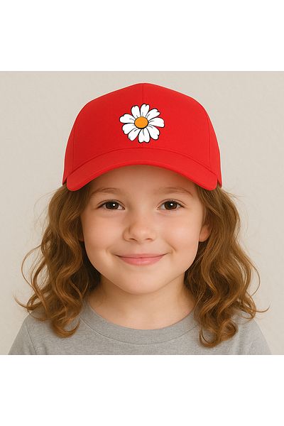 sielta Daisy Flower Printed Red Girl's Sports Hat Cap