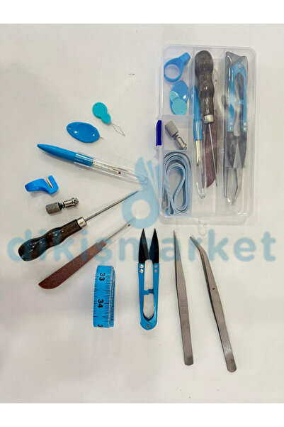 dm dikişmarket Özel Kutulu 11 Parça Mini Dikiş Seti Mezura ip kesicili Yüzük biz ilik açıcı cımbız çıt makas