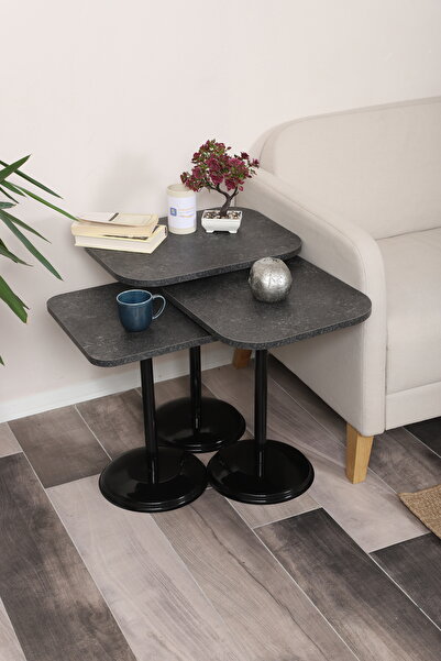 SEHPAM AKILLI Vertino Zigon Sehpa Mdf Tabla Alt Mekanizma Demir Siyah Renk