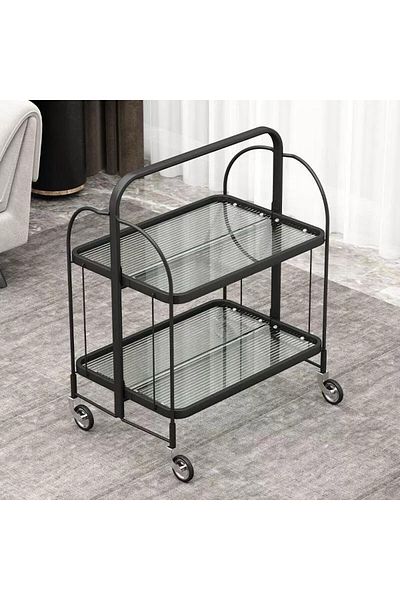 Vi Markets Elite Folding Cart - Black Metal - Plastic Shelves