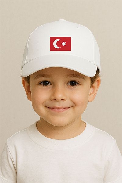 sielta Moon Star Turkish Flag Written Printed White Boy Sports Hat Cap