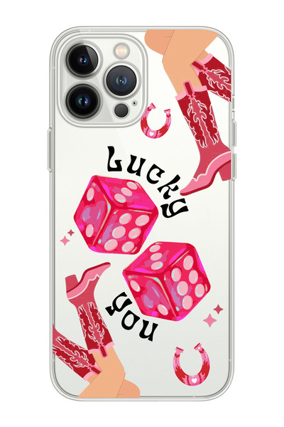 shoptocase iPhone 14 Pro Max Uyumlu Şanslı Zarlar Desenli Şeffaf Silikon Koru...