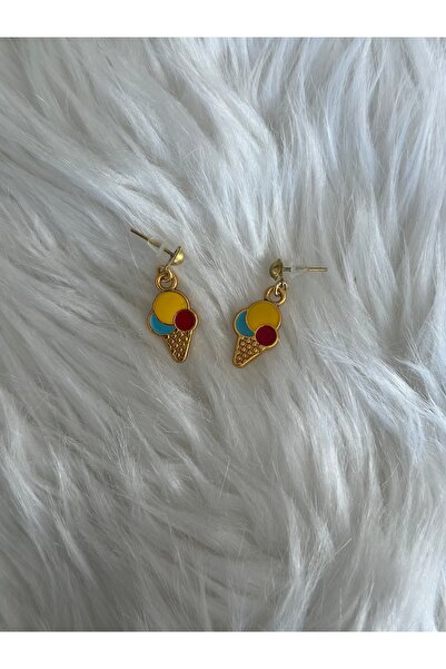 Baykuşca Small Cherry, Strawberry and Ice Cream Earrings, Stud Earrings, Children's Earrings, 3-Piece Earrings