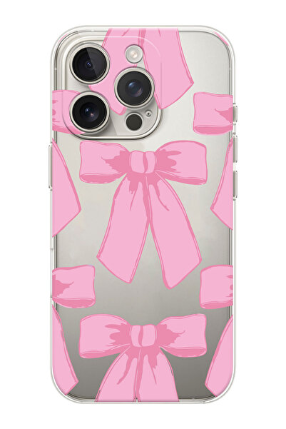 shoptocase iPhone 15 Pro Uyumlu Pink Ribbon Şeffaf Silikon Koruyucu Telefon K...