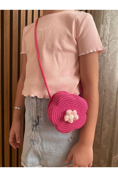 HİMENİSA Straw Girl's Bag with Flower Model