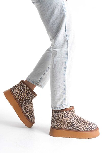 wolfcity uk Yüksek Taba Süet Yarım Bot Içi Tüylü DüzTaban Kadın Ayakkabı