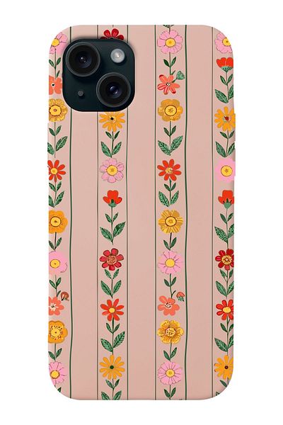 shoptocase iPhone 15 Compatible Sequential Flowers Patterned Suede Launch Protective Phone Case