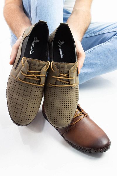 Moda Anna Perforated Model Lace-Up Comfortable Sole Men's Shoes Khaki