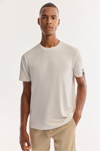 Avva Men's Ecru Crew Neck Sleeve Printed Cupra Single Jersey T-Shirt A52Y1022