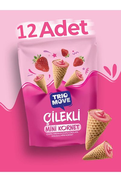 KOST Trio Move Mini Cornet Strawberry 55Gr - 12 Pieces