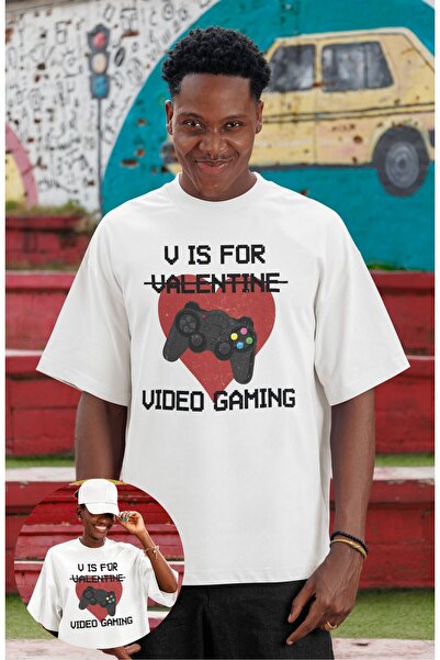 Fuddy Moda Unisex V je za video igre Štampano majica, Oversize kroj smešne ig...
