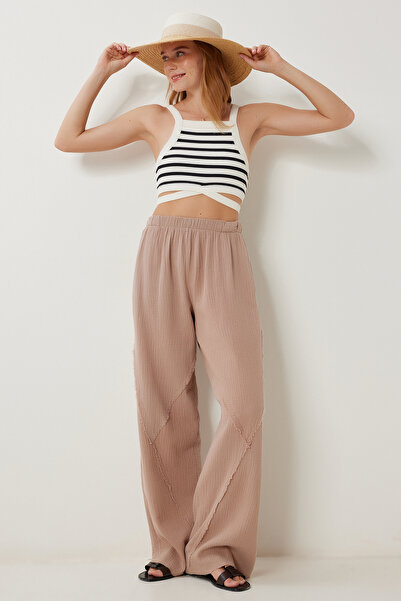 Lovelyİstanbul Παντελόνι Μουσελίνας με Φούντες LBV0064 MINK