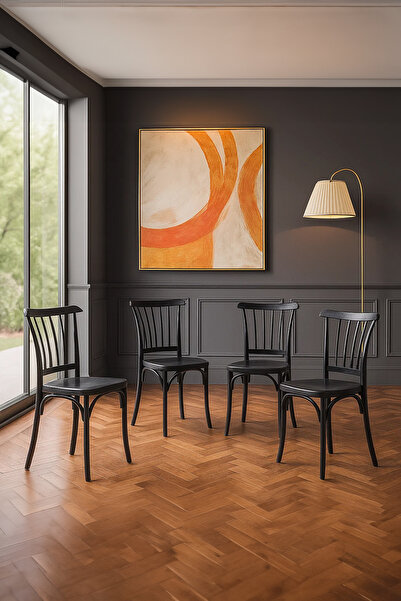 SANDALİE 4 Adet Alara Siyah Mutfak Sandalyesi, Yemek, Bahçe, Kafe, Modern Sandalye